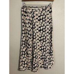 Vintage French Connection Wrap Skirt Womens 6 Black Floral Print Midi Flowy Boho
